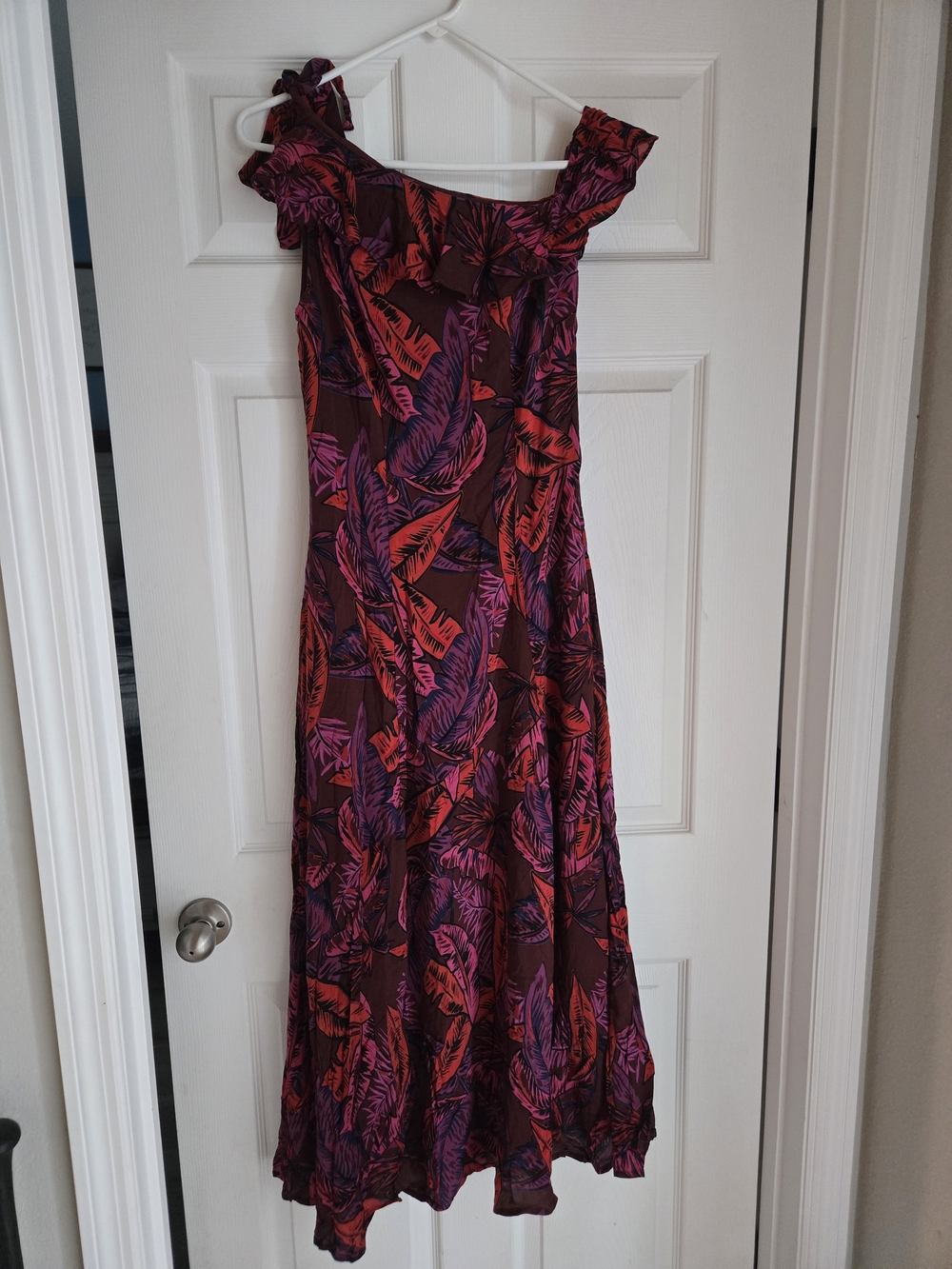 Free People Purple & Pink Tropical Ruffle Maxi Dress